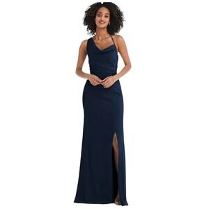 After Six One Shoulder Draped Cowl Neck Midnight Blue maxi Dress Size 12